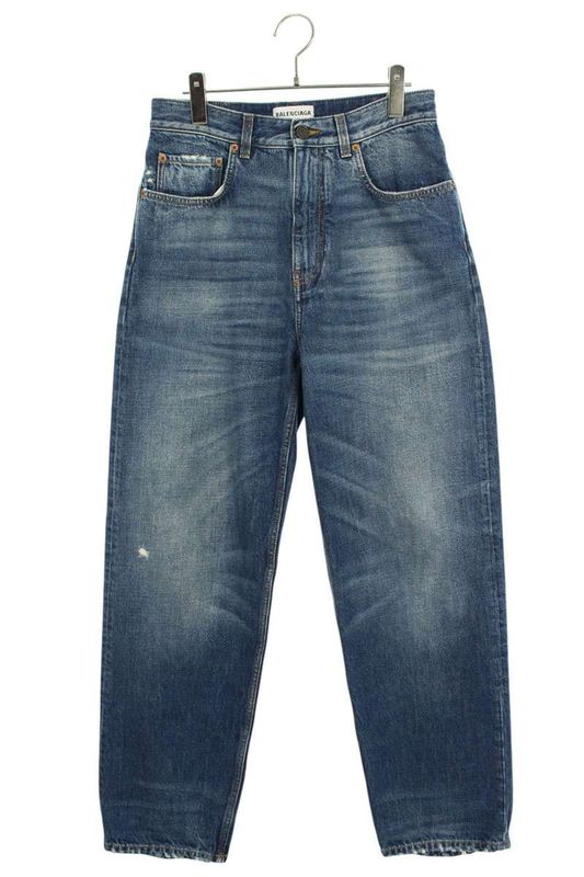 Balenciaga 659999 Tbp48 Damaged Crushed Straight Denim Pants Men's XXS