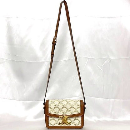 Celine Shoulder Bag F21151 White Brown Triomphe