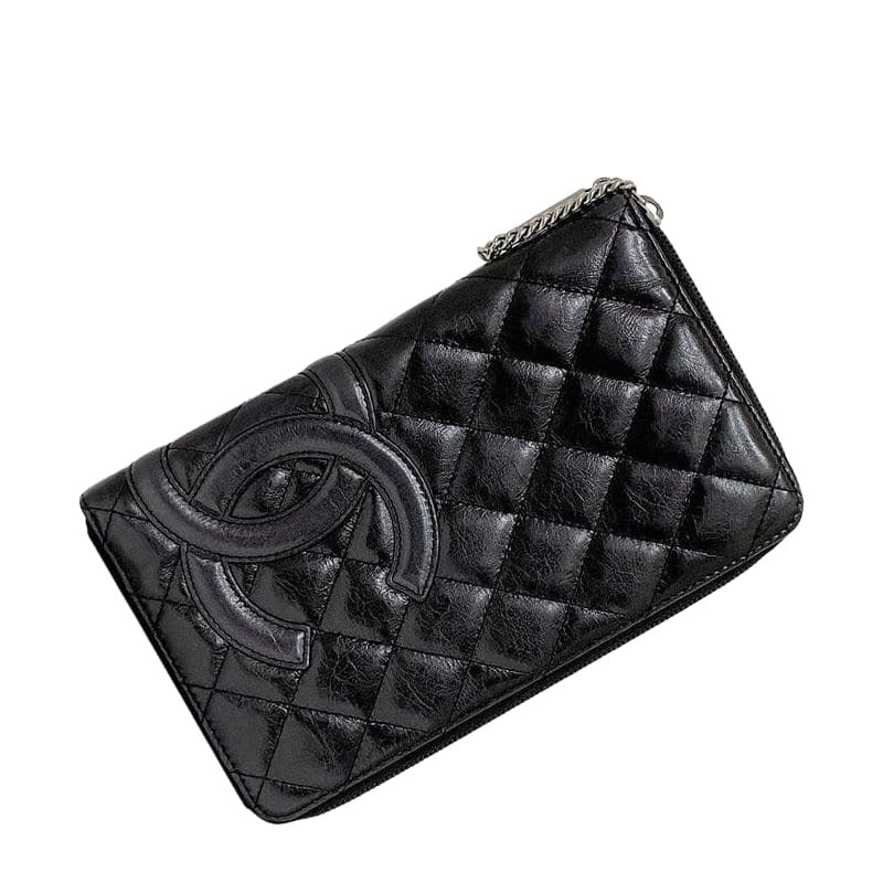 Chanel Round Zipper Long Wallet Black Cambon