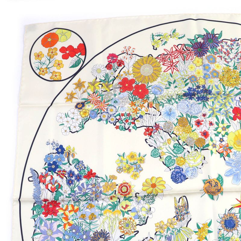 Hermes Carré 90 Planifleur 100% Silk Scarf Multi With Box Made In France Women