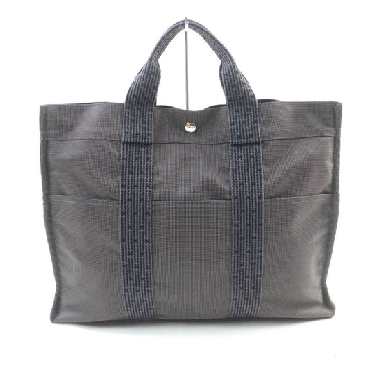 Hermes Her Line Herbag MM Silver Hardware Serie Button Canvas Tote Bag Gray
