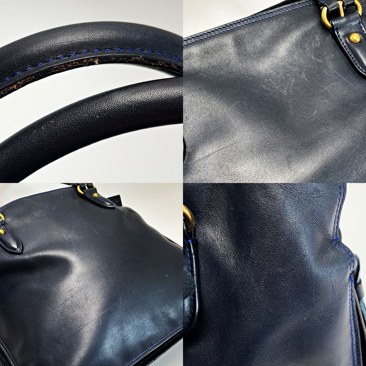 Loewe Anagram Flamenco 30 Navy X Blue Stitch Tote Bag Ladies Gold Hardware