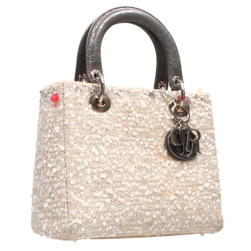 Christian Dior Lady Dior Sequined Tweed Handbag Women's