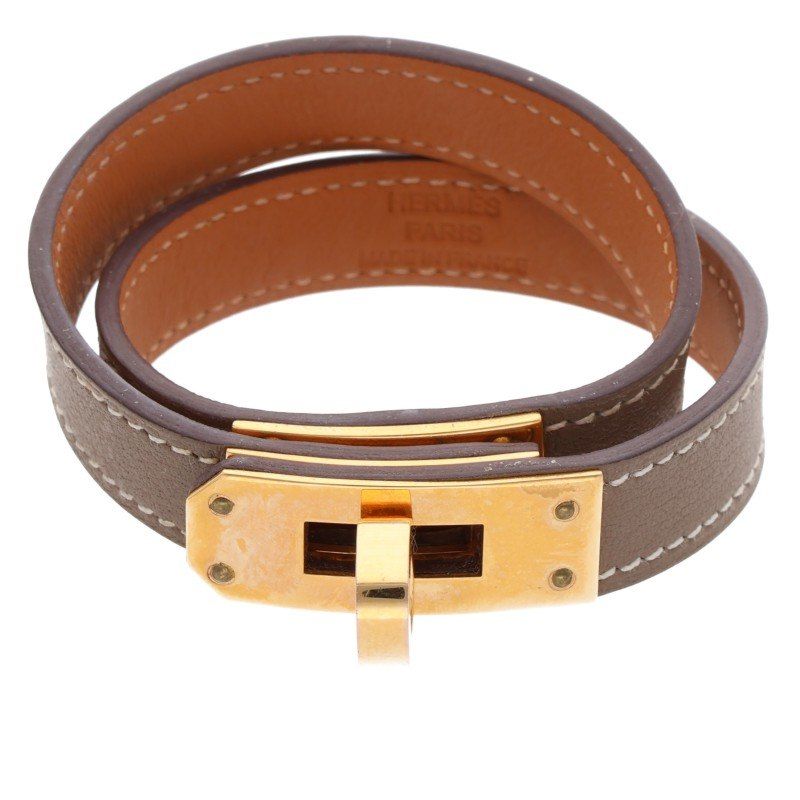Hermes Kerry Debuture Engraved D Leather Bracelet Ladies T2