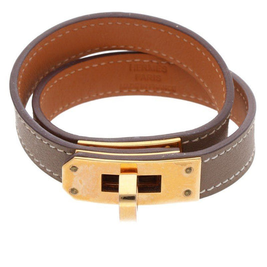Hermes Kerry Debuture Engraved D Leather Bracelet Ladies T2