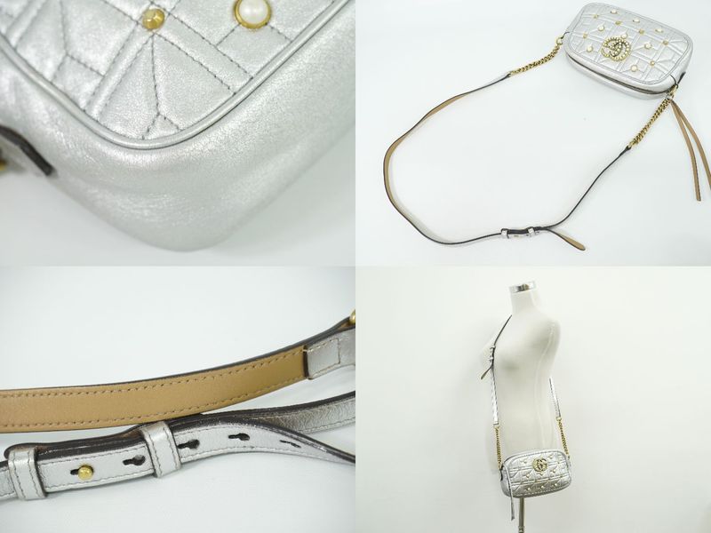 Authentic Gucci GG Marmont Faux Pearl Small Shoulder Bag Pochette Leather