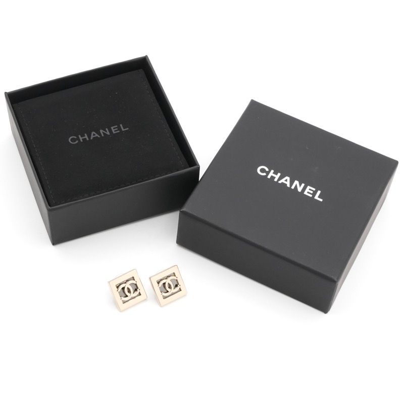 Chanel Earrings Earring Gold Dark Gray Coco Mark Square