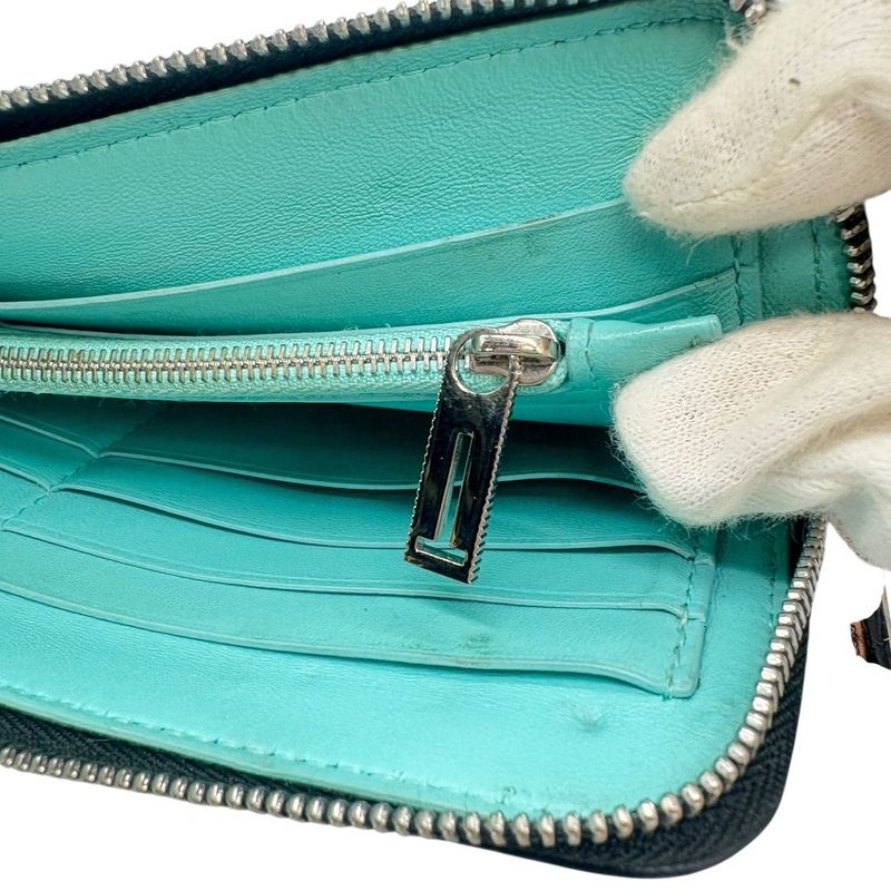 3018 Tiffany & Co Tiffany & Co Zip Wallet L-Shape Black Light Blue Silver