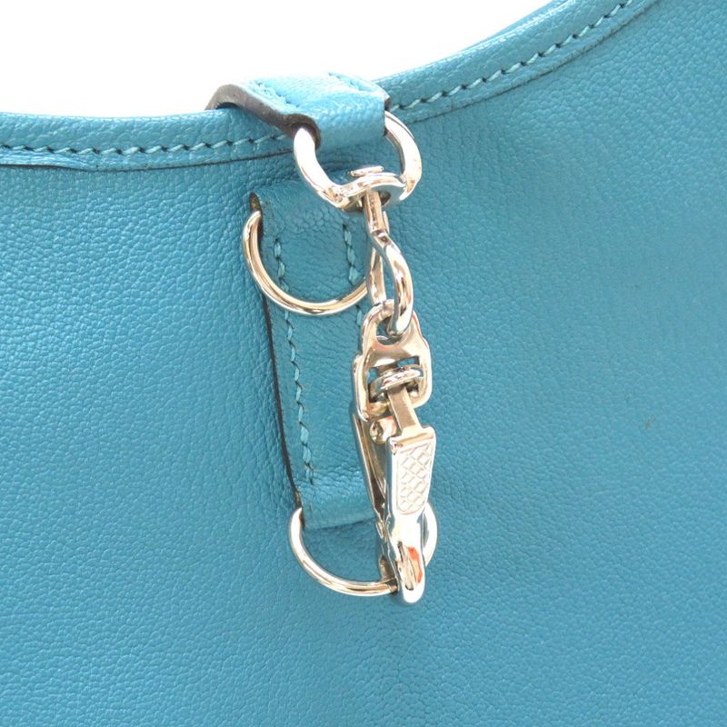 Hermes Trim 24 Chevre Turquoise Silver Hardware □H Engraved Shoulder Bag Blue