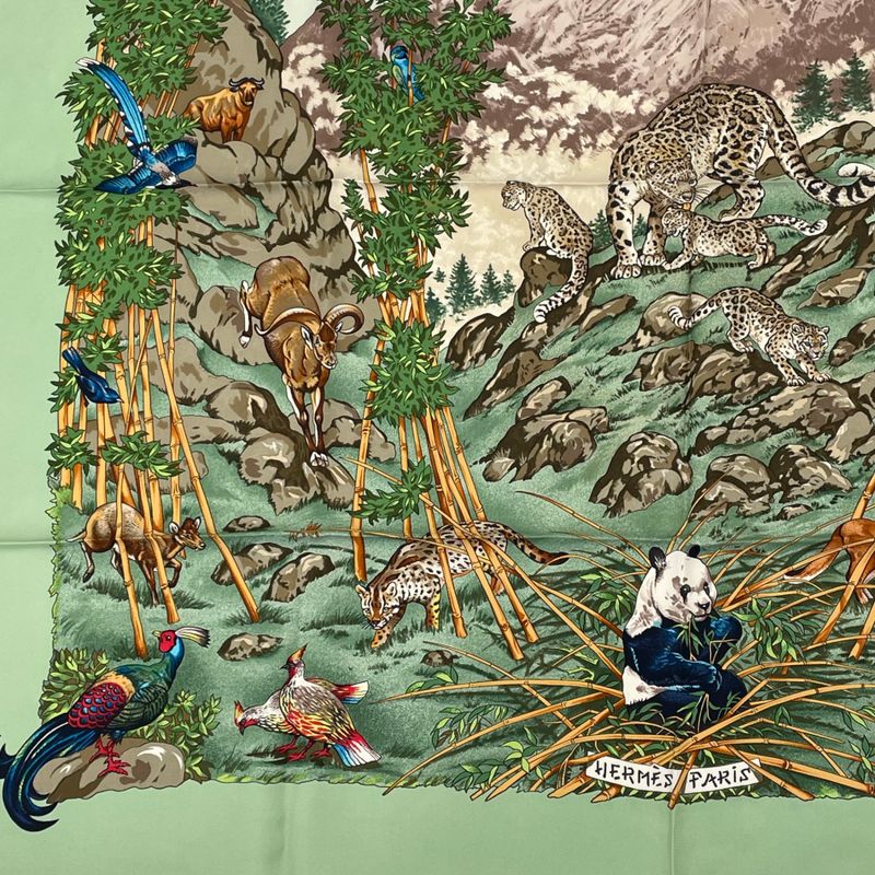 Hermes Carre 90 Sichuan Silk Scarf Green