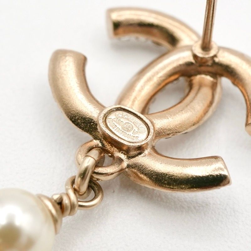 Chanel Earrings Earring Gold White Coco Mark Rhinestone