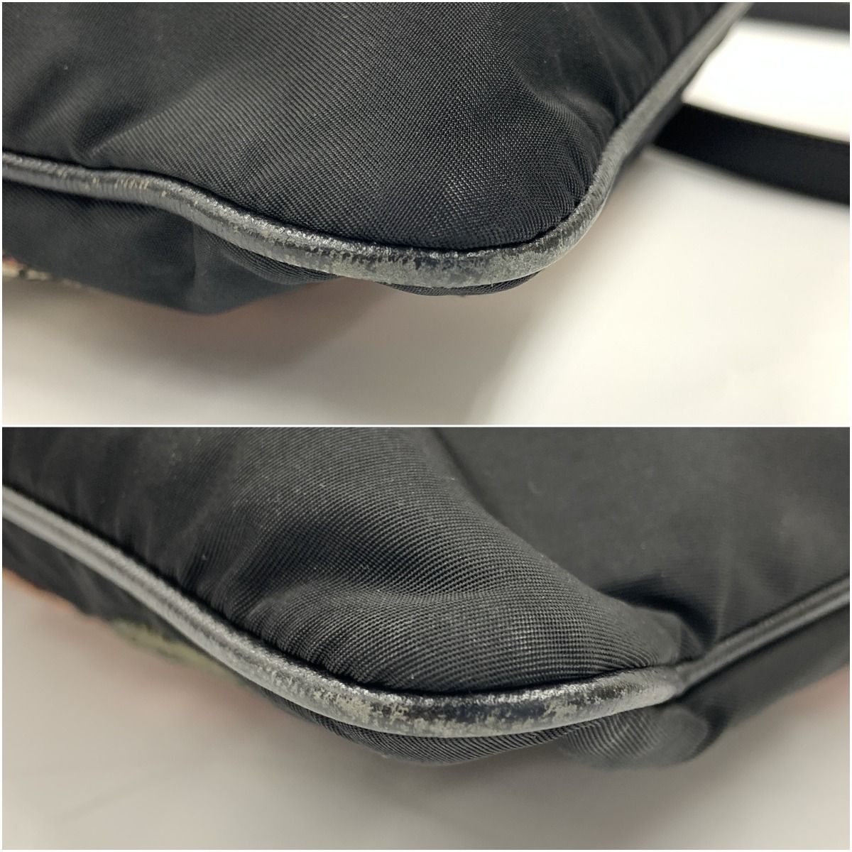 Prada Flower Embroidery Nylon Crossbody Shoulder Bag Black