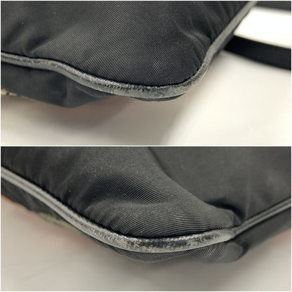 Prada Flower Embroidery Nylon Crossbody Shoulder Bag Black