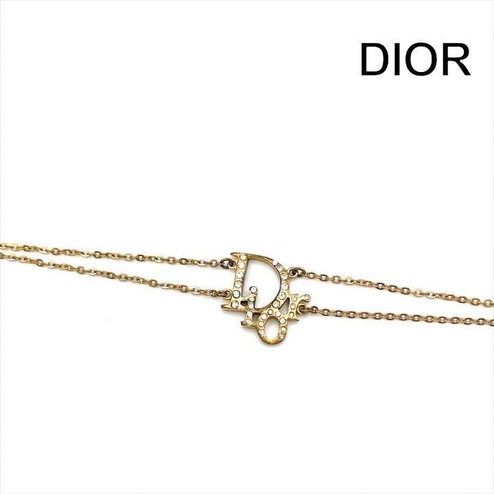 Dior Logo Bracelet Bangle Line Stone Gold