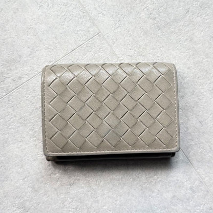 Bottega Veneta Trifold Wallet Intrecciato Leather Gray Men Women Unisex Compact