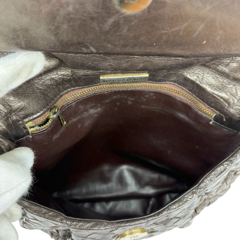 Bottega Veneta Chain Shoulder Bag Pochette Intrecciato Leather Brown Gold