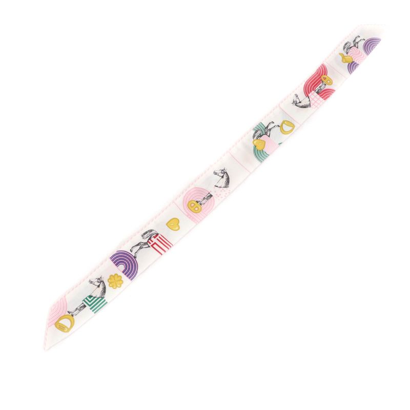 Hermes Garde Robe Pop Garde Robe Pop 100% Silk Blanc/multi Colore Twillie Scarf