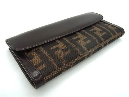 Bound With Fendi Zucca Pattern Nylon Canvas And Leather Wallet Brown Fa7151