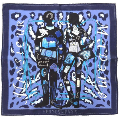 Hermes Carre 40 Monsieur ET Madame & Silk Blue Scarf 0821