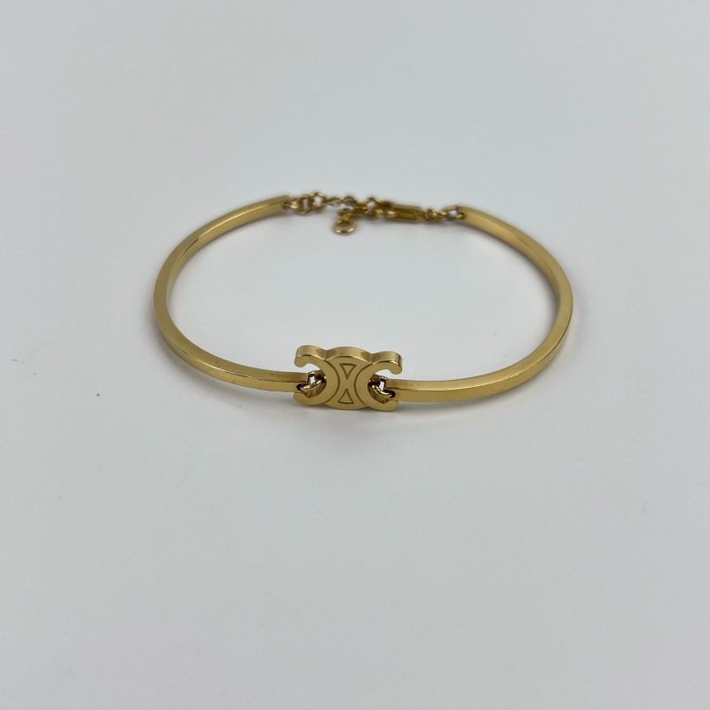 Celine Logo Triomphe Accessory Bracelet Bangle Gold Vintage