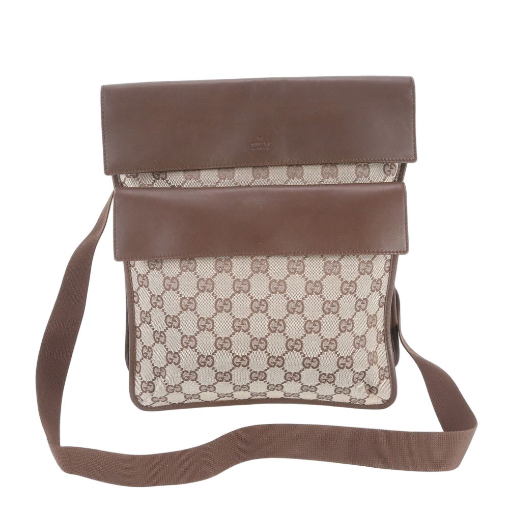 Gucci GG Canvas 019 Leather Shoulder Bag Crossbody Messenger Brown