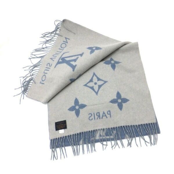 Louis Vuitton Cordray Cavic Scarf Cashmere Light Blue White Monogram Giant — view 3
