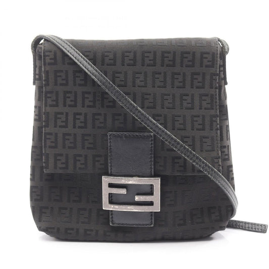 Fendi Shoulder Bag Zucchino Black Canvas Leather B