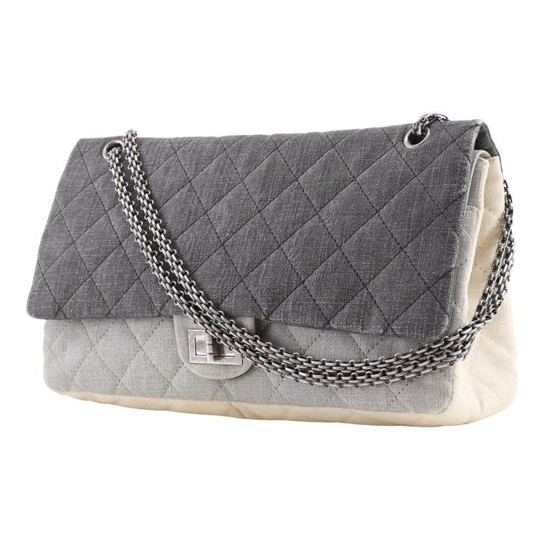 Chanel 2.55 Chain Shoulder Matelasse Double Flap Tricolor Denim Black/beige