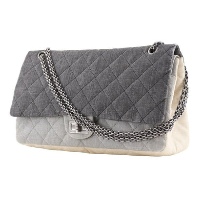 Chanel 2.55 Chain Shoulder Matelasse Double Flap Tricolor Denim Black/beige