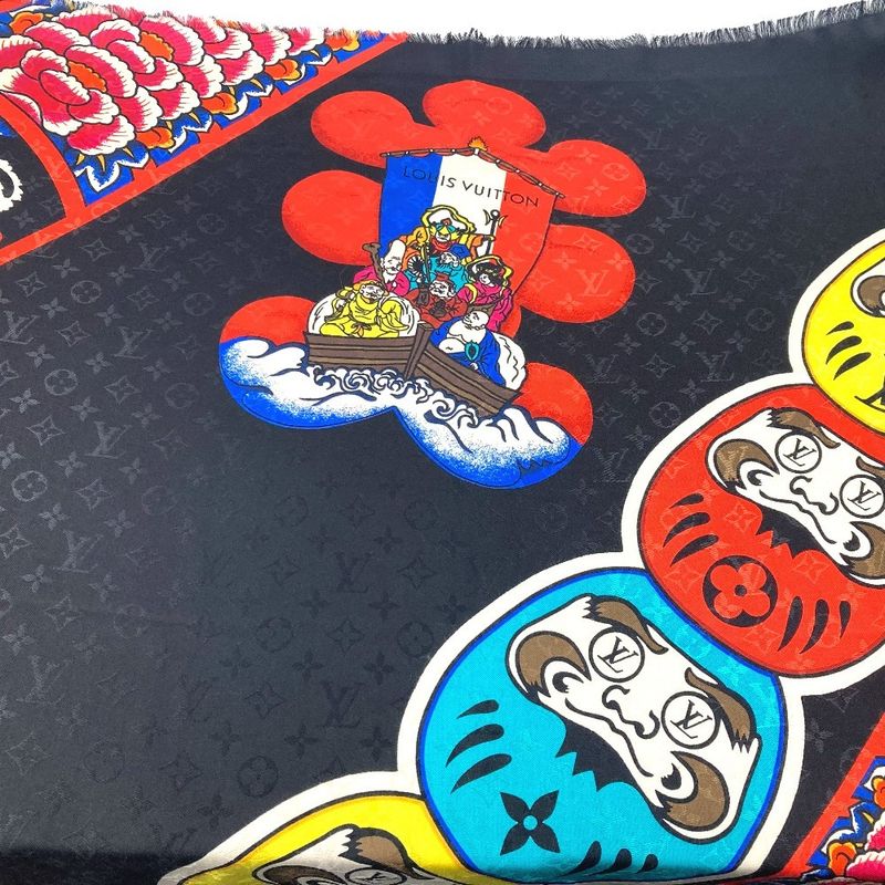 Louis Vuitton Shawl Monogram Kabuki Sticker Mp1944 Silk Black