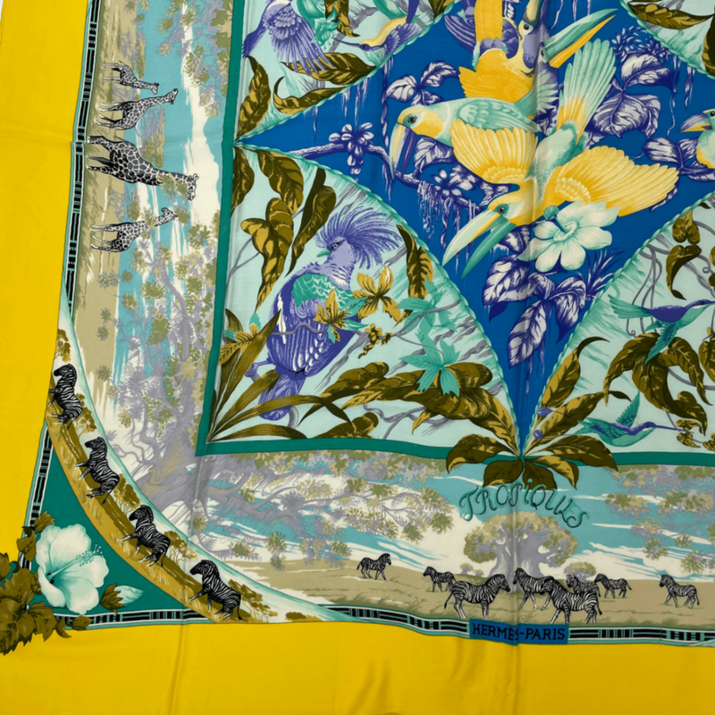 Hermes Carre 140 Large Scarf Tropiques Silk Multicolor With Box