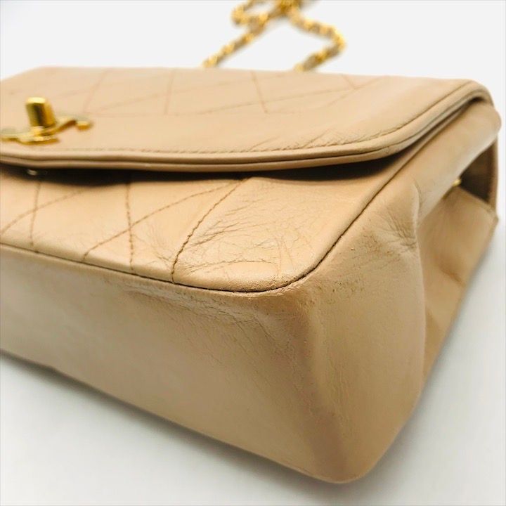 Chanel Diana Quilted Lambskin CC Logo Shoulder Bag Beige