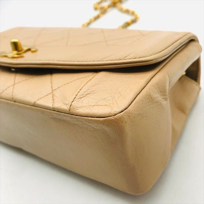 Chanel Diana Quilted Lambskin CC Logo Shoulder Bag Beige