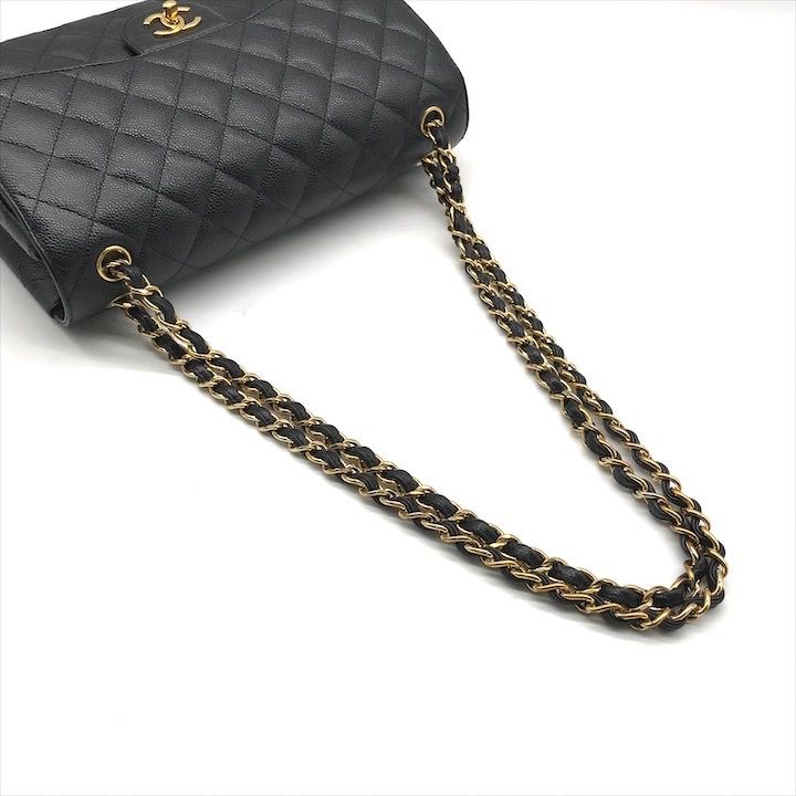 Chanel CC Logo Big Quilted Caviar Leather Chain Shoulder Bag Black