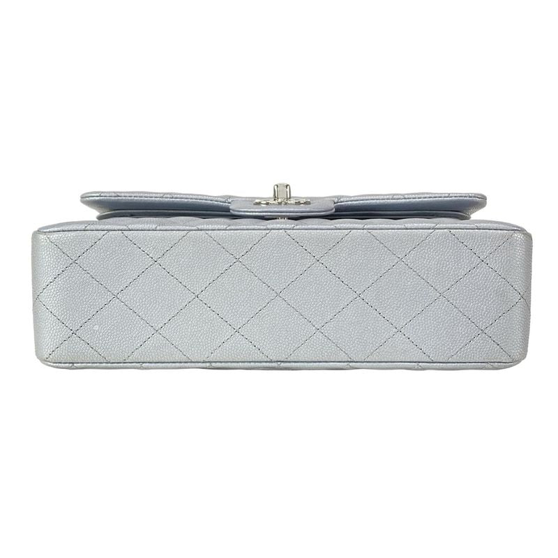 Chanel Shoulder Bag Double Flap Matelasse A01113 Metallic Gray Metal Serial