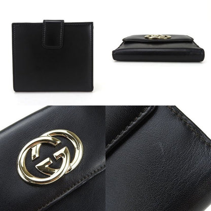 Gucci W Hook Wallet Compact Wallet 162759 Double G Leather Black Small Black