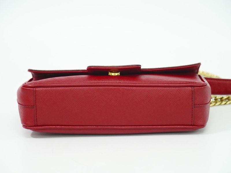 Authentic Prada Chain Shoulder Bag Pochette Leather Red 1bd193 Bag Pre-owned