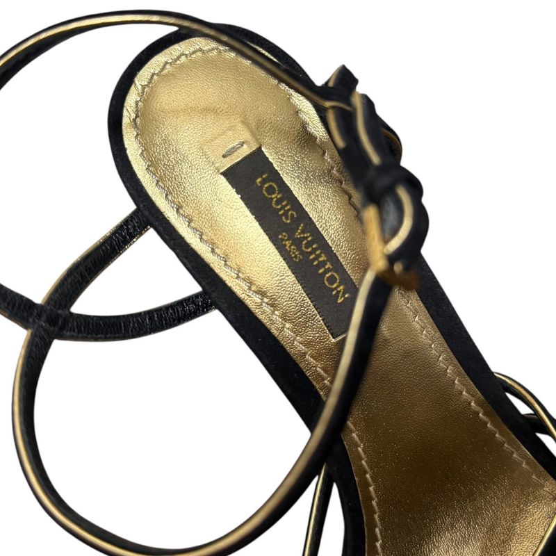 Louis Vuitton Suede Ankle Strap Sandals 35 22cm (8.66in) Equivalent Black And