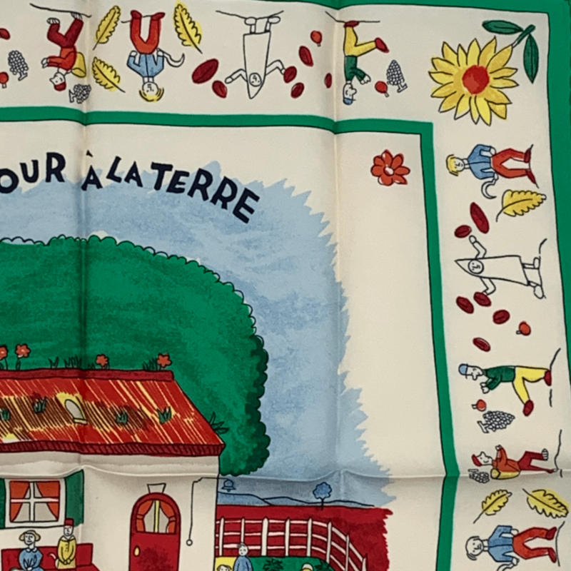 Hermes RE TOUR A LA Terre Back Home 100% Silk Scarf Green With Bag