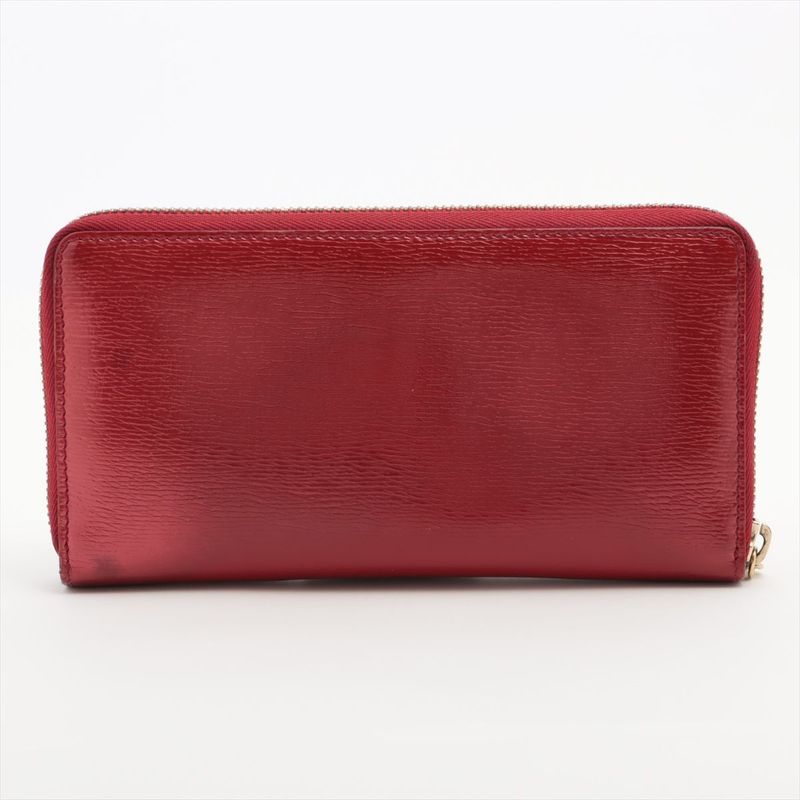 Gucci 308005 Leather Round Zip Wallet Long Red Made In Italy