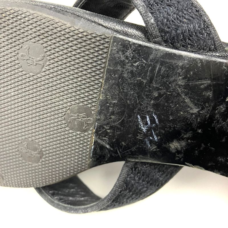 Chanel Camellia Strap Leather Sandals Black