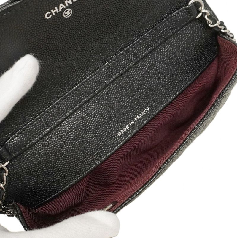 Chanel Shoulder Bag Matelasse Caviar Skin Black Silver Hardware Women