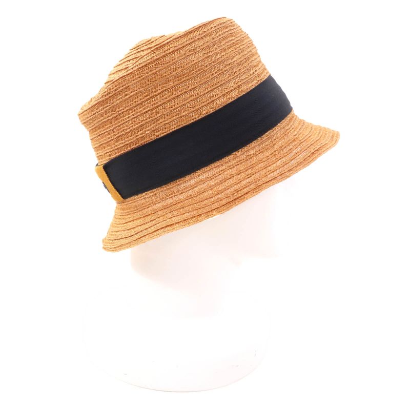 Hermes 100% Hemp Caramel H Embroidered Straw Hat 58 Hat With Box Made In France