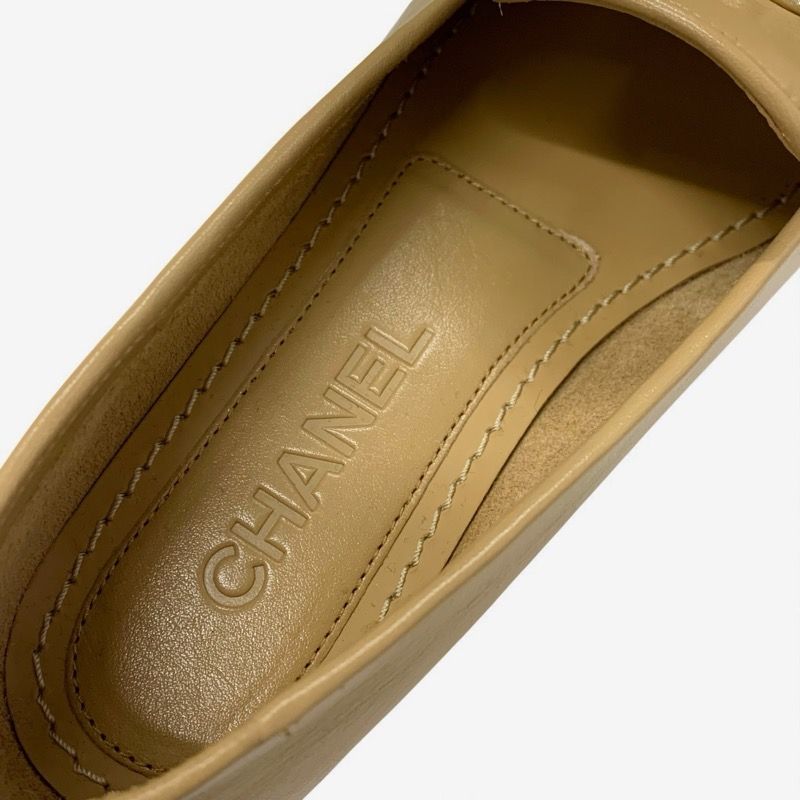 Chanel Loafer Leather Shoes Leather Beige Unused Here Mark Pearl