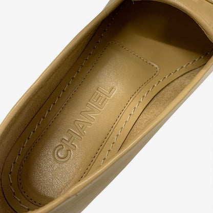 Chanel Loafer Leather Shoes Leather Beige Unused Here Mark Pearl