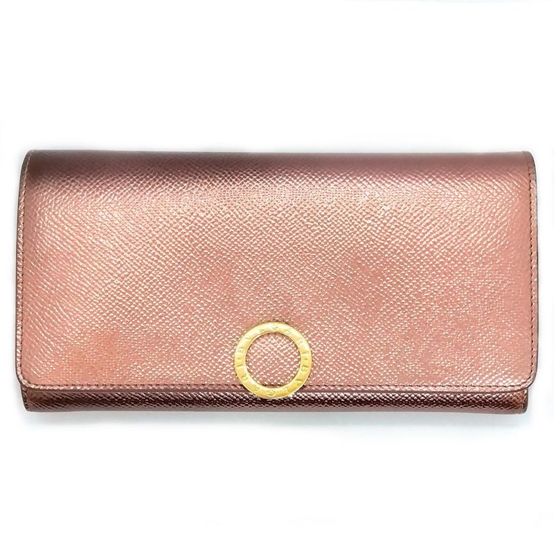 Bvlgari Logo Clip Long Wallet Metallic Pink Long Wallet Leather 287068 NFC Tag