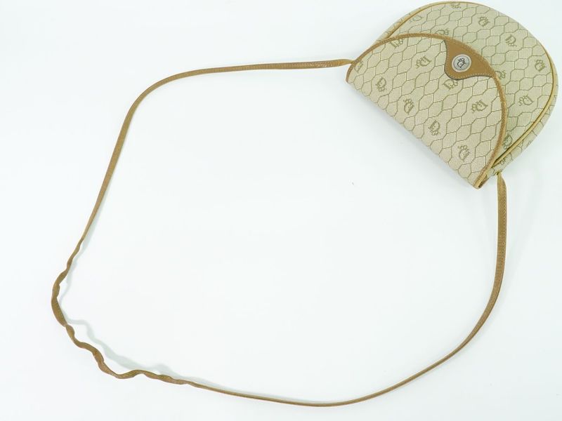 Authentic Christian DIOR Honeycomb Pattern Shoulder Bag Pochette PVC Beige Bag