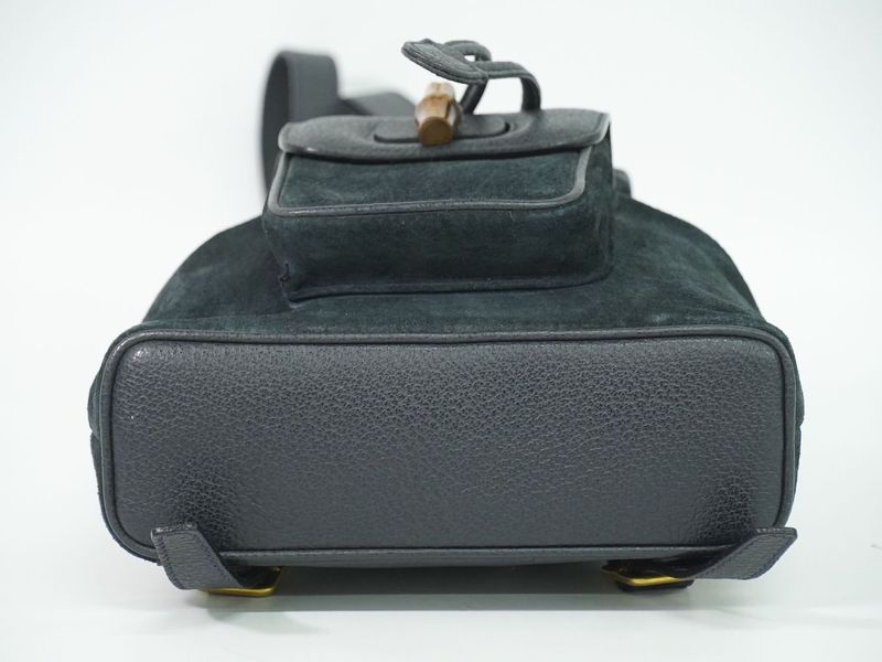 Authentic Gucci Bamboo Backpack Sac Backpack Suede Leather Navy Bamboo Bag