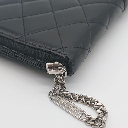 Chanel Long Wallet Organizer Cambon Line Round Zip Zipper With Seal Black/black