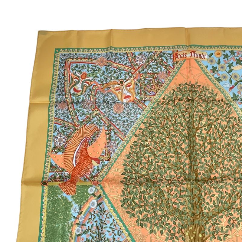 Hermes 100% Silk Scarf Carre 90 AXIS Mundi Axis Of The World Multicolor
